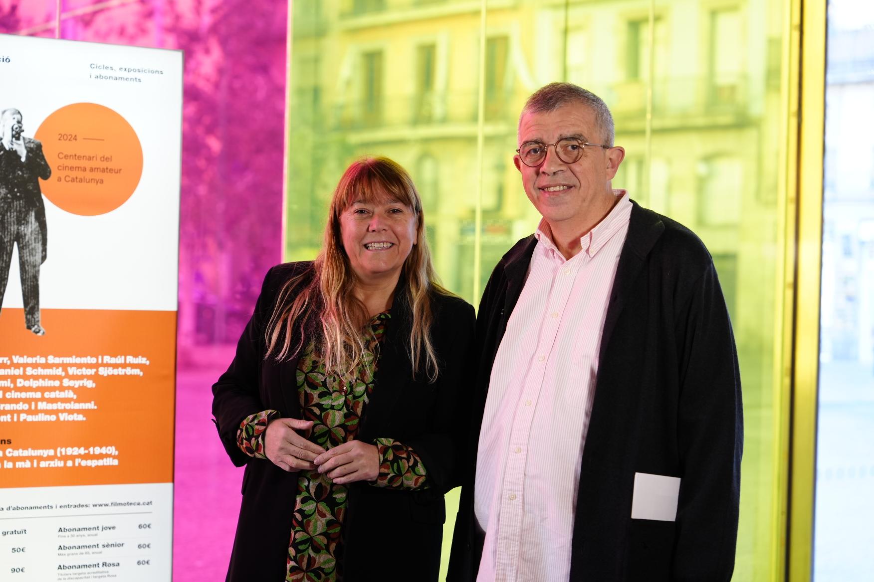 La consellera Natàlia Garriga i Esteve Riambau a la presentació de la programació 2024 a la Filmoteca